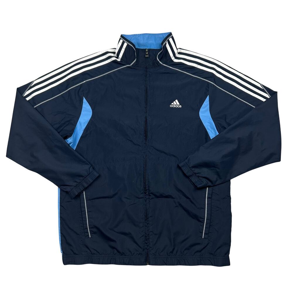Vintage 2010 Adidas ClimaProof Track Jacket Large Navy Blue 3 Stripe Y2K